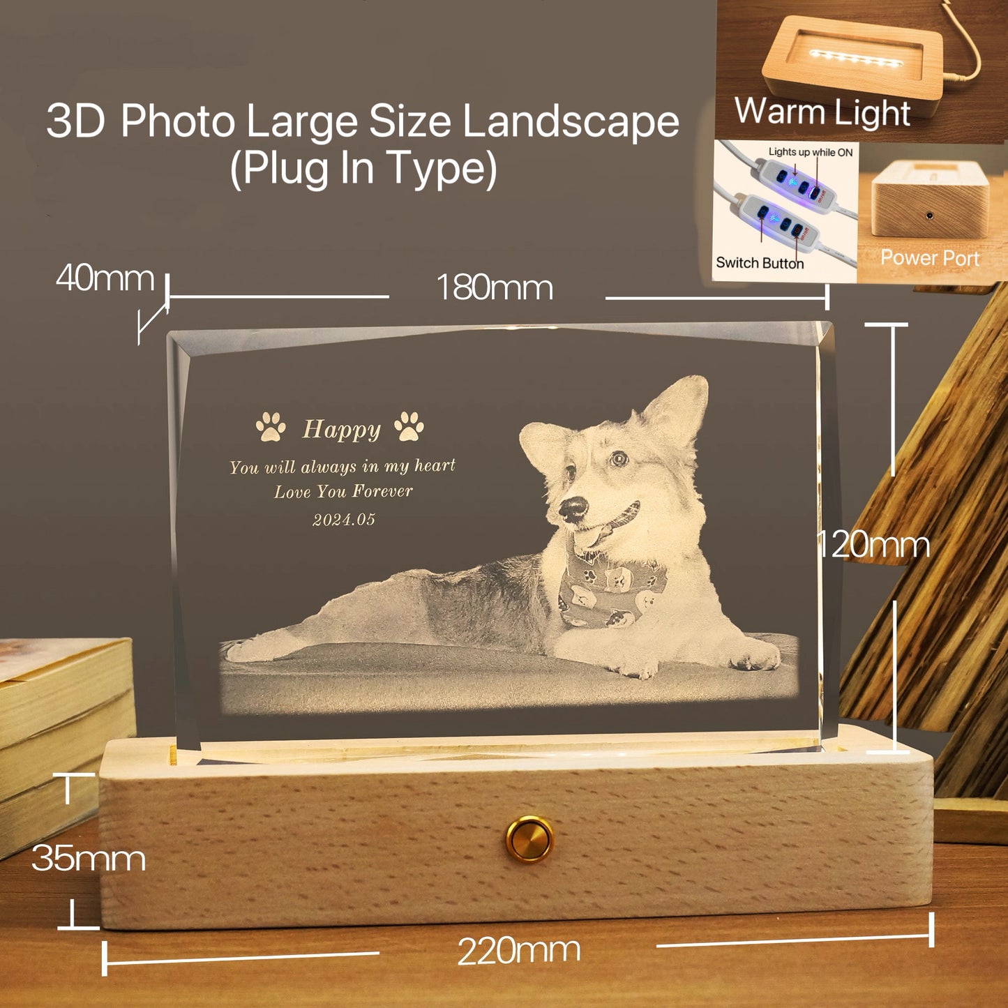 Landscape Crystal Night Light (3D Engraving)