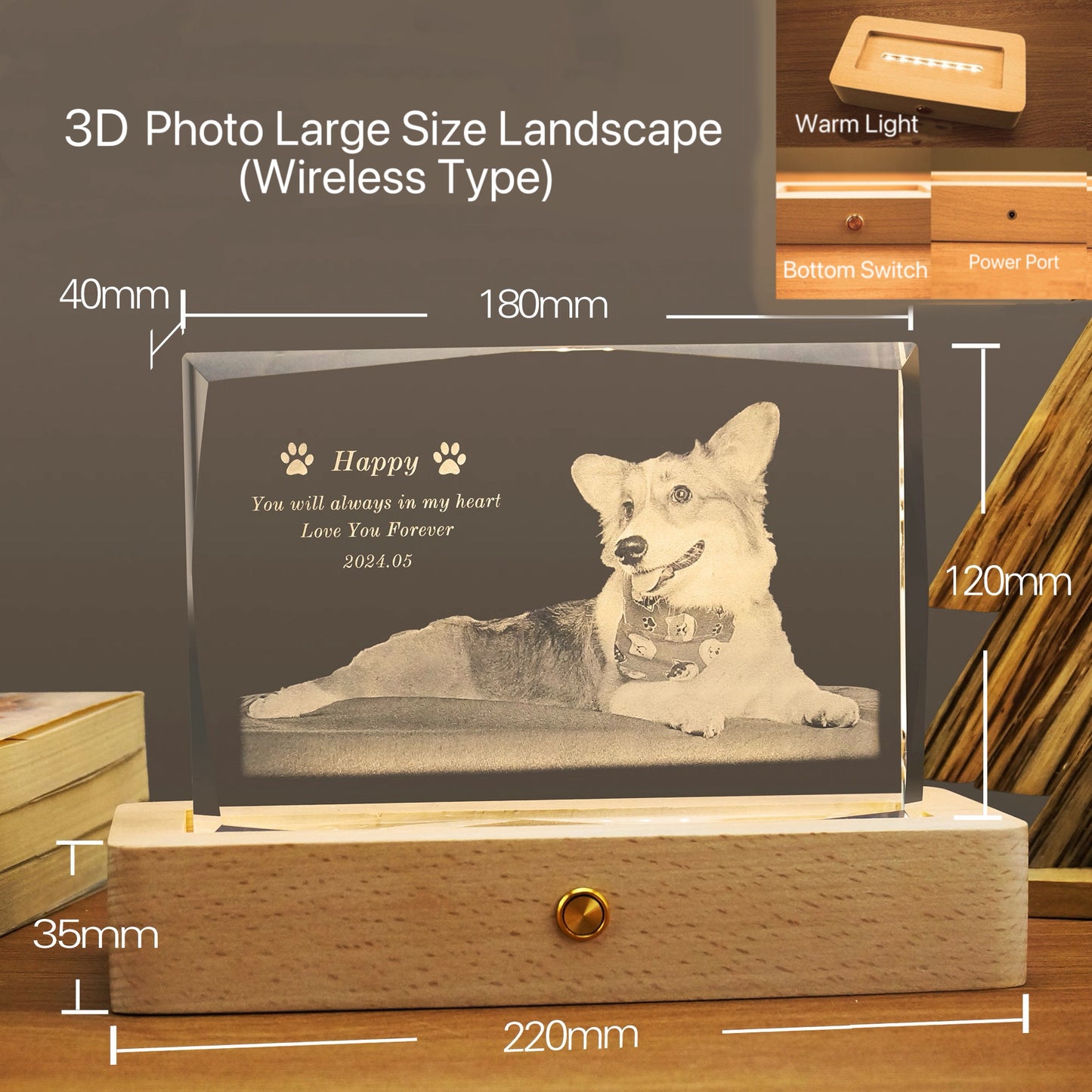 Landscape Crystal Night Light (3D Engraving)